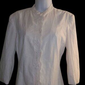 -A VINTAGE White Cotton Blazer Jacket Blouse Size Medium
